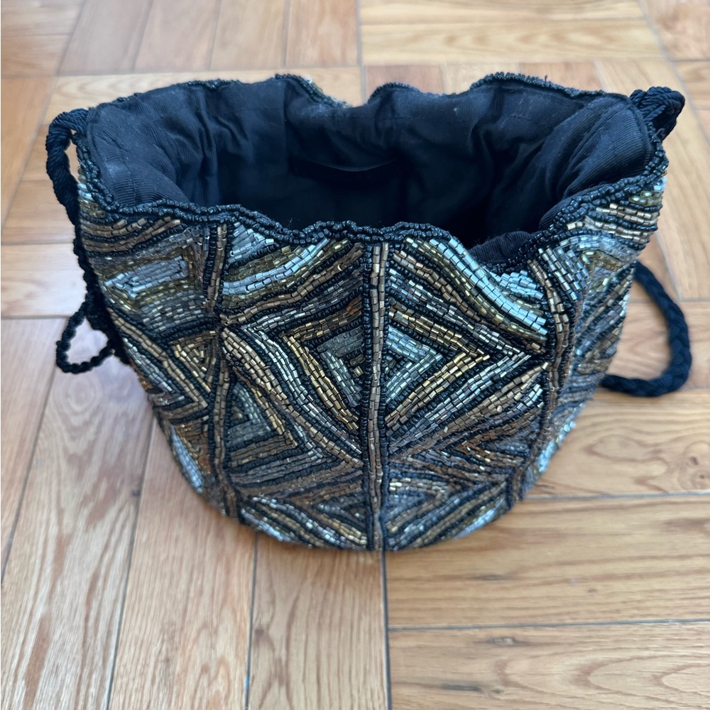 Zara Black and Gold Beaded Shoulder Bag